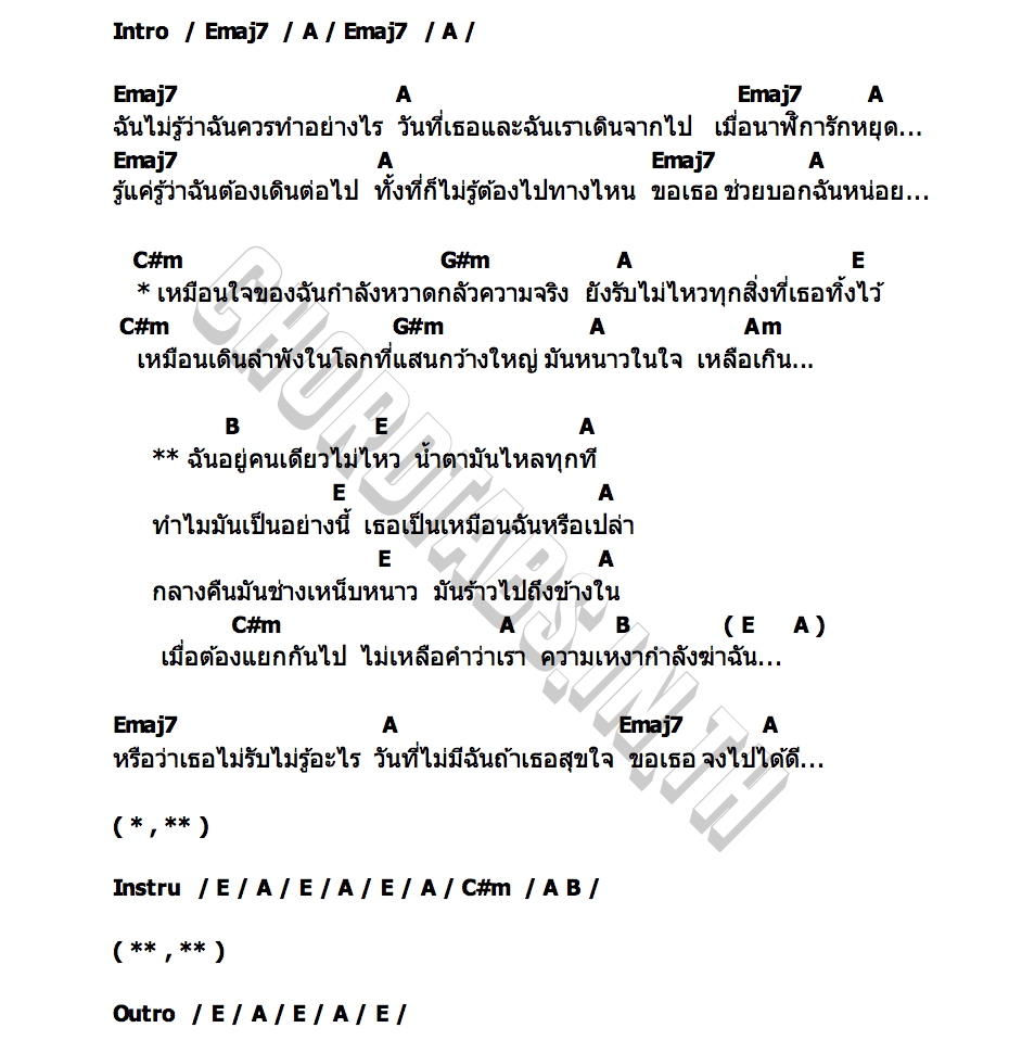 คอร์ด ความเหงากำลังฆ่าฉัน เสมือนฝัน