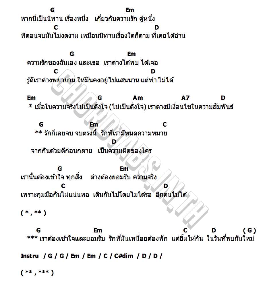 คอร์ด รักหมด(Sad Ending) เสมือนฝัน