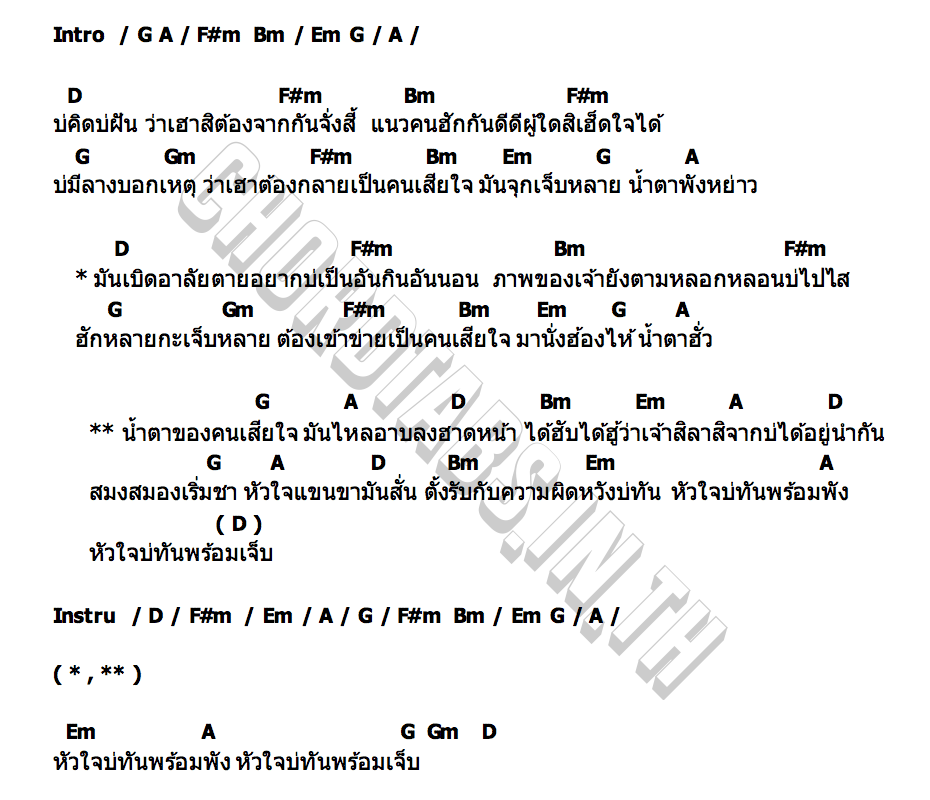 คอร์ด หัวใจบ่ทันพร้อมเจ็บ โชคชัย