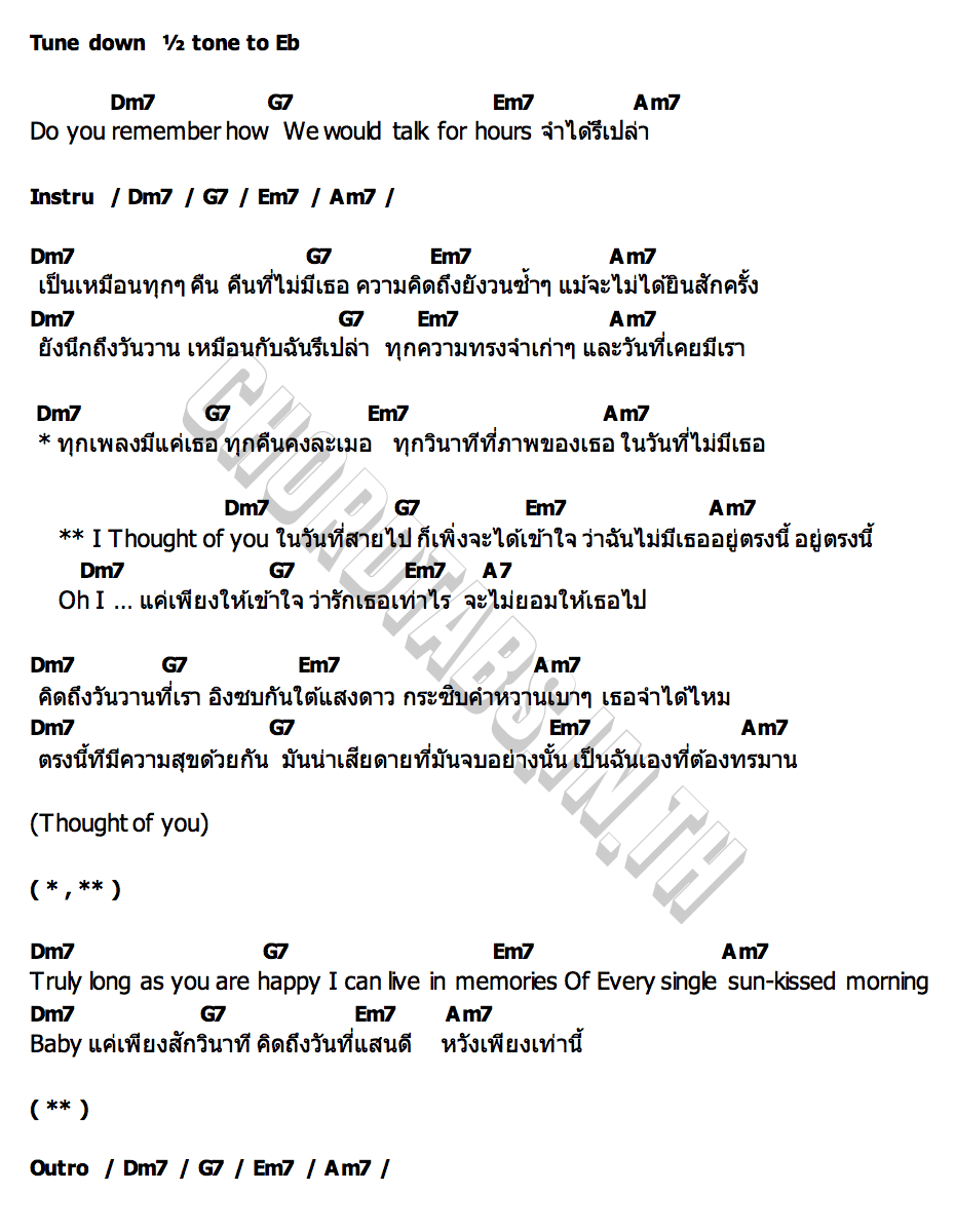คอร์ด Thought of You (Thai Ver.) NONT TANONT X Dept