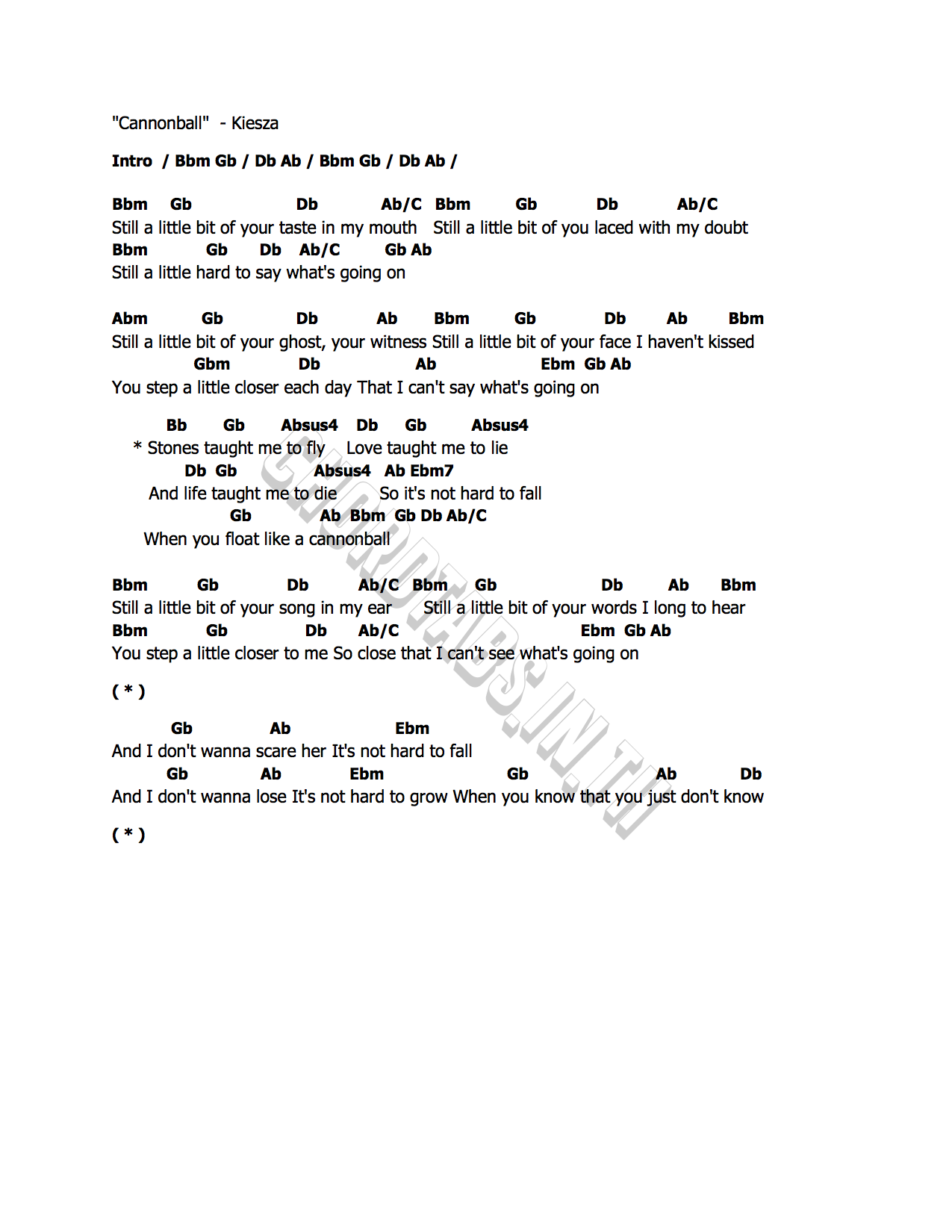 คอร์ด Cannonball Kiesza