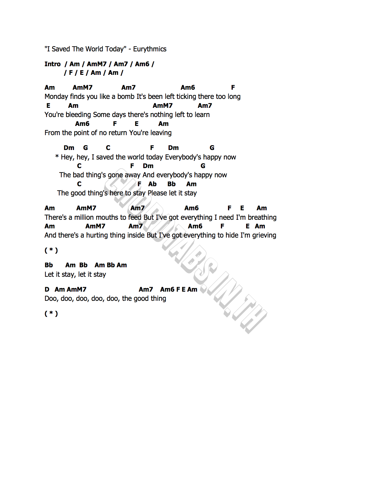 คอร์ด I Saved The World Today Eurythmics