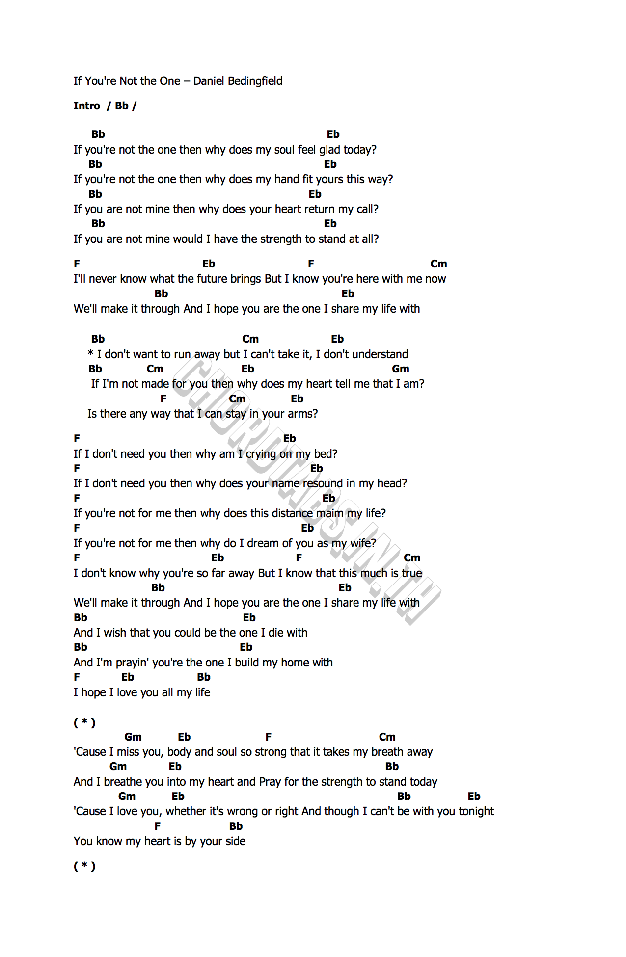 คอร์ด If You re Not the One Daniel Bedingfield