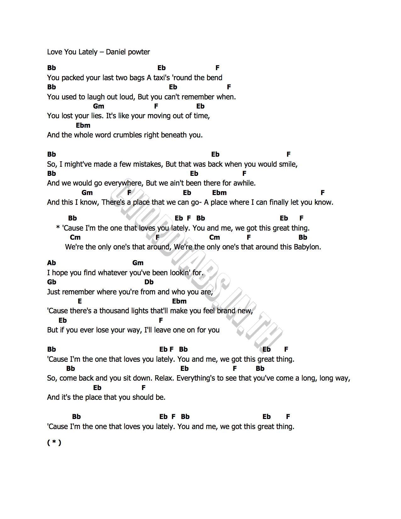 คอร์ด Love You Lately Daniel powter