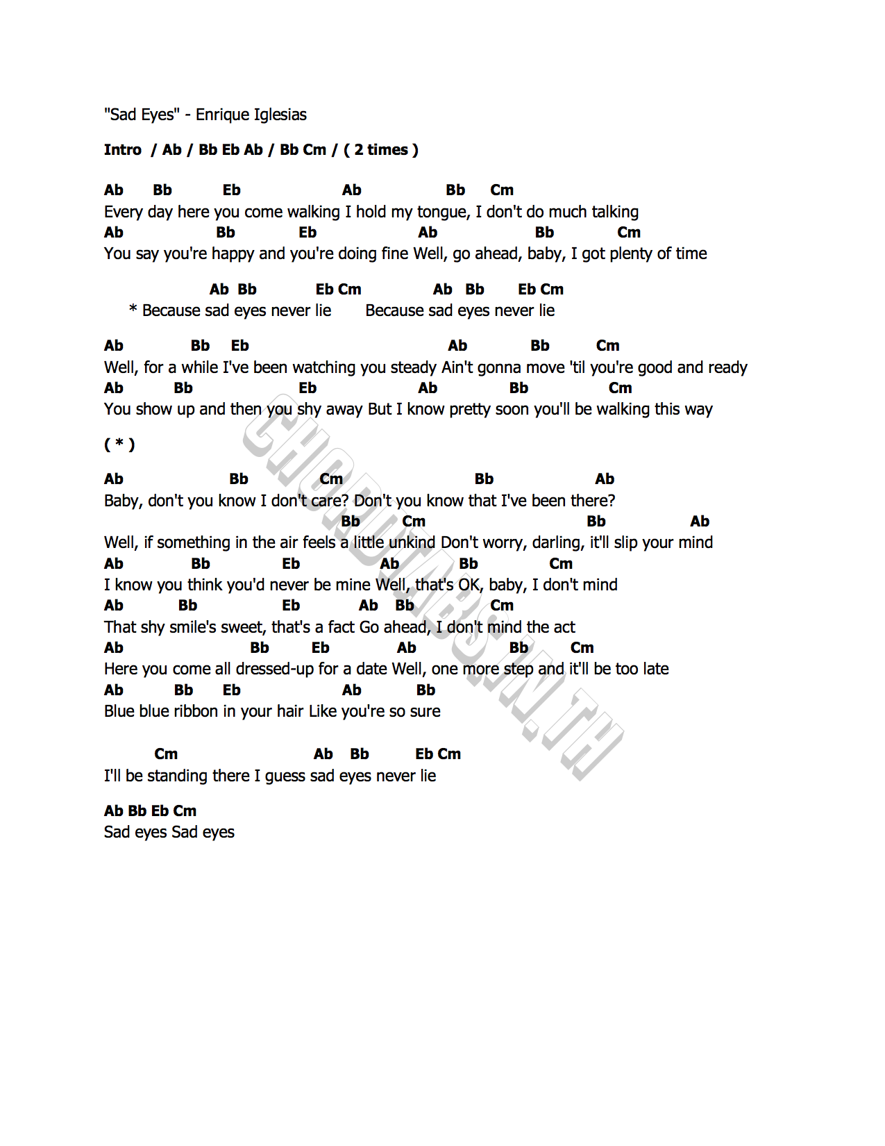 คอร์ด Sad Eyes Enrique Iglesias