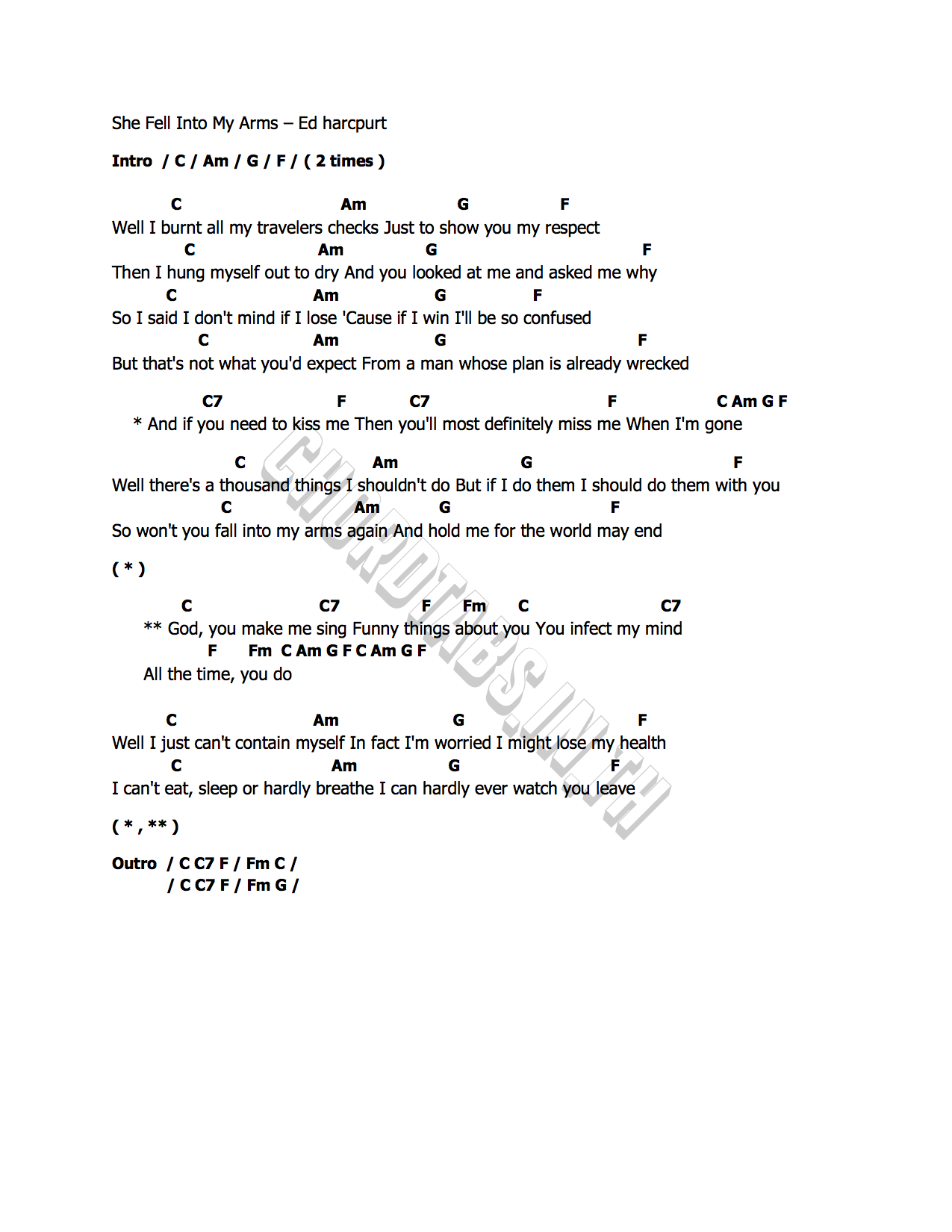 คอร์ด She Fell Into My Arms Ed harcpurt