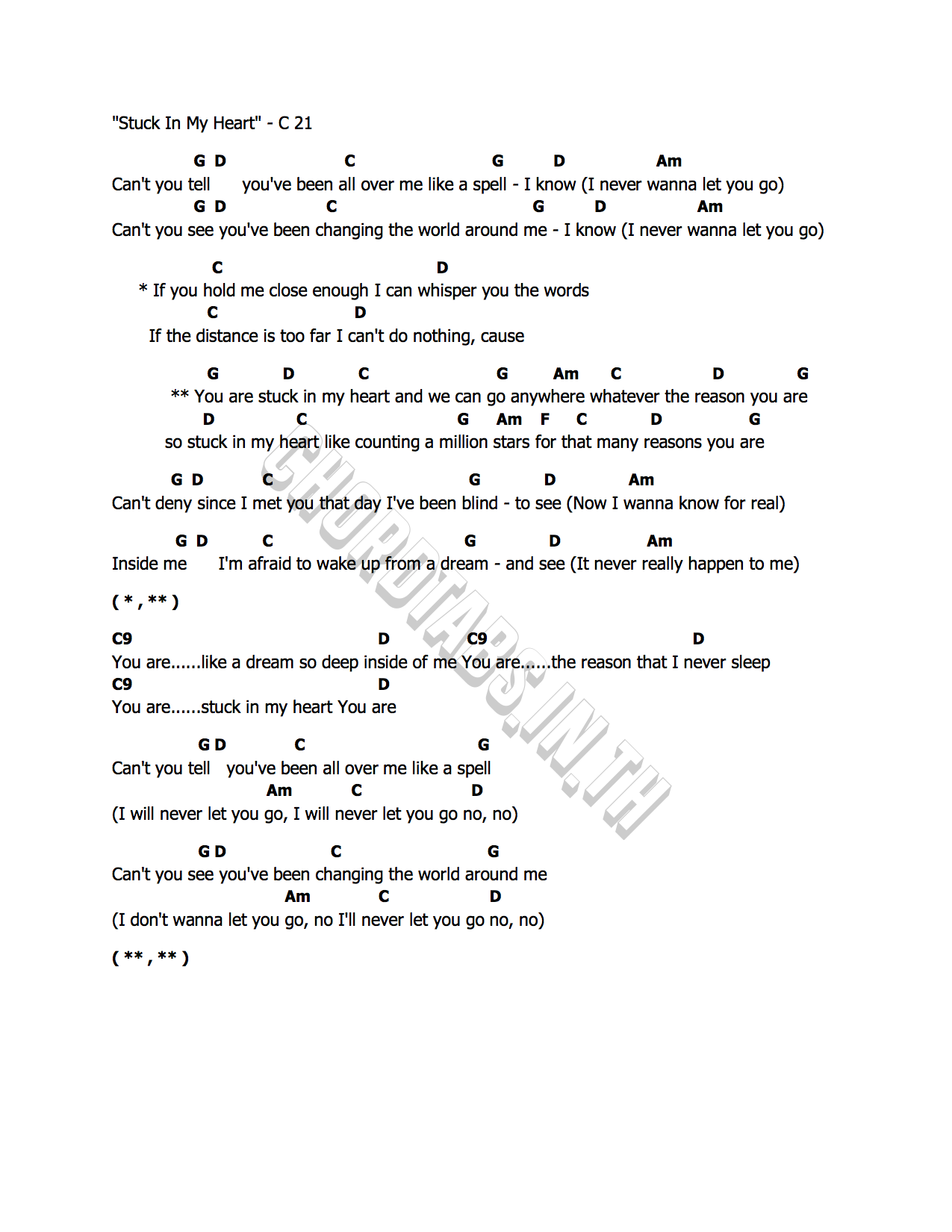คอร์ด Stuck In My Heart C 21
