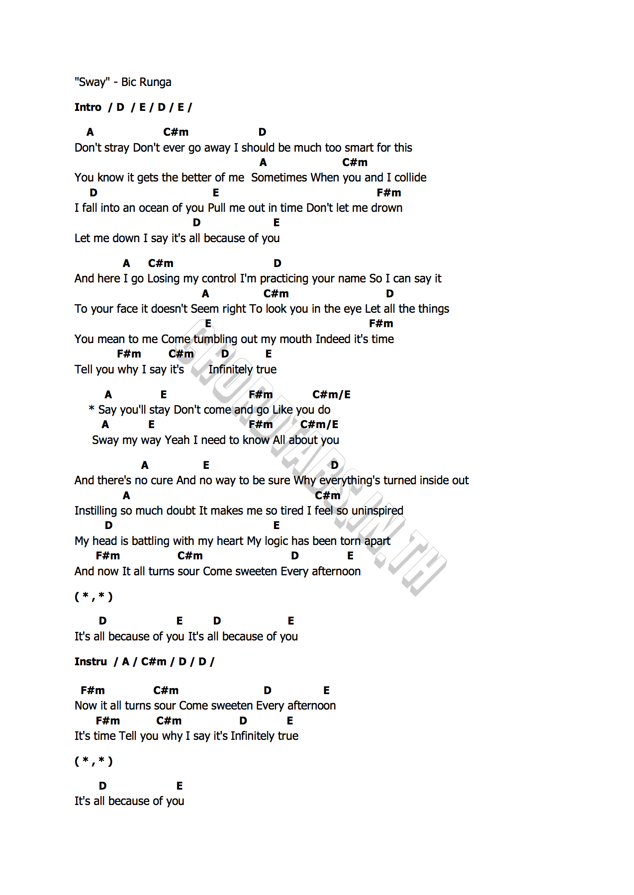 คอร์ด Sway Bic Runga