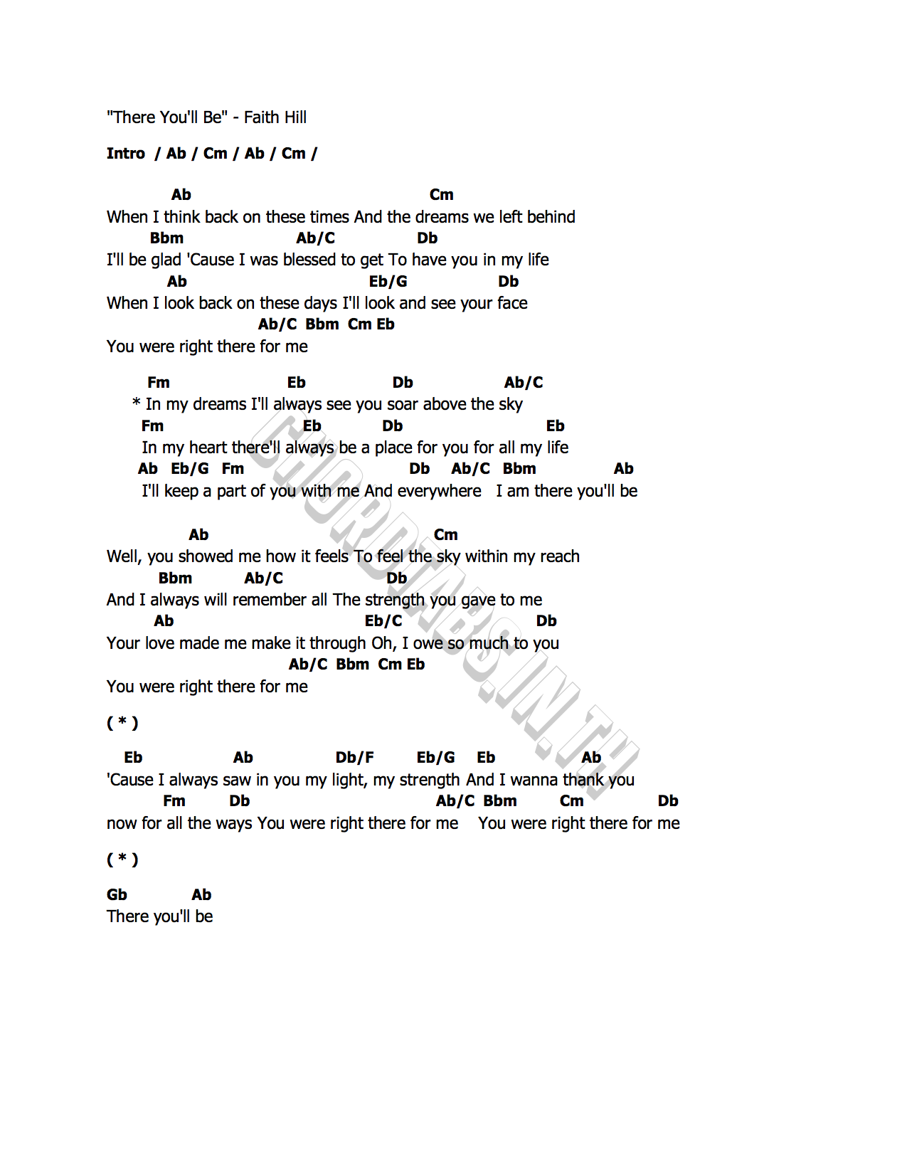 คอร์ด There You ll Be Faith Hill