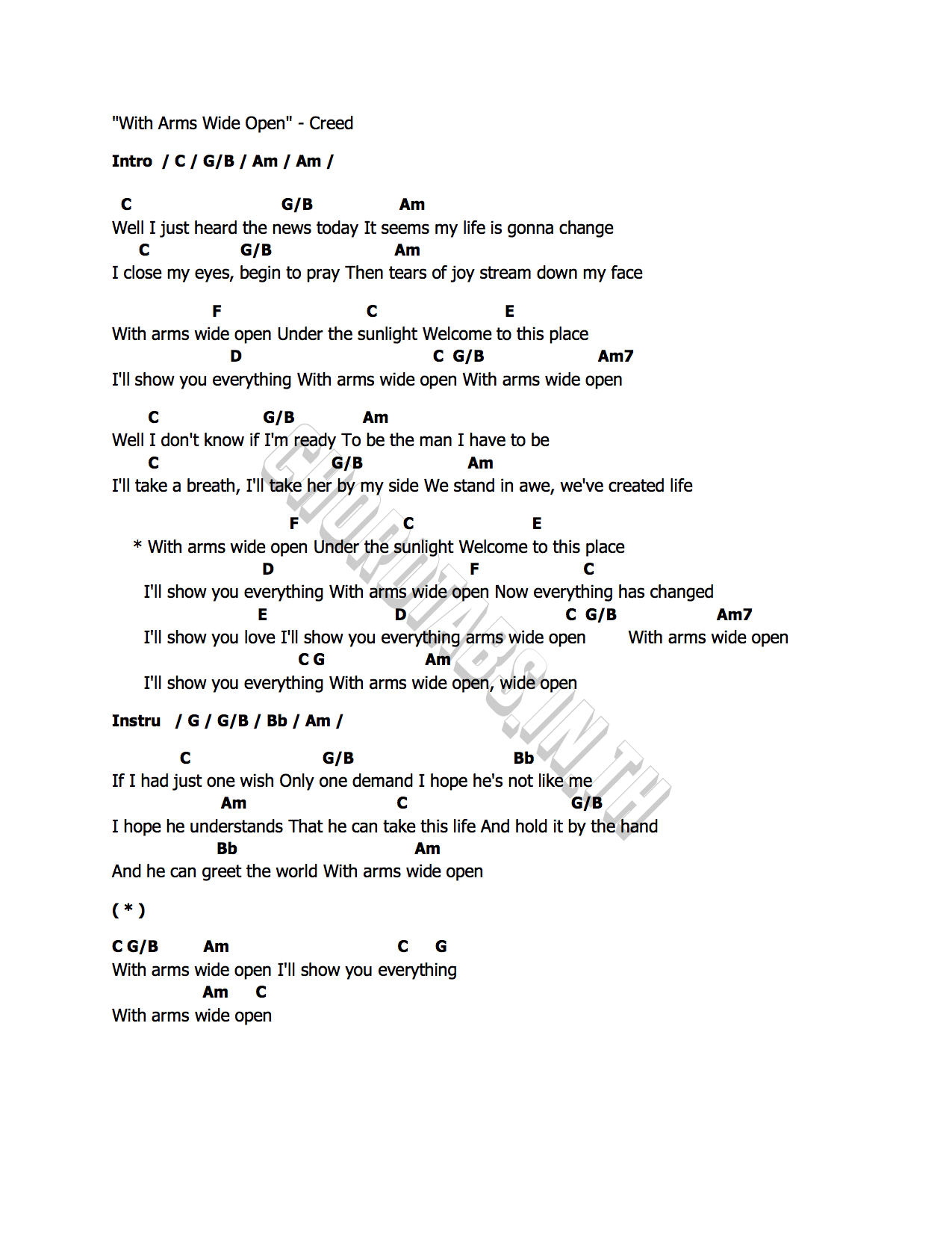 คอร์ด With Arms Wide Open Creed