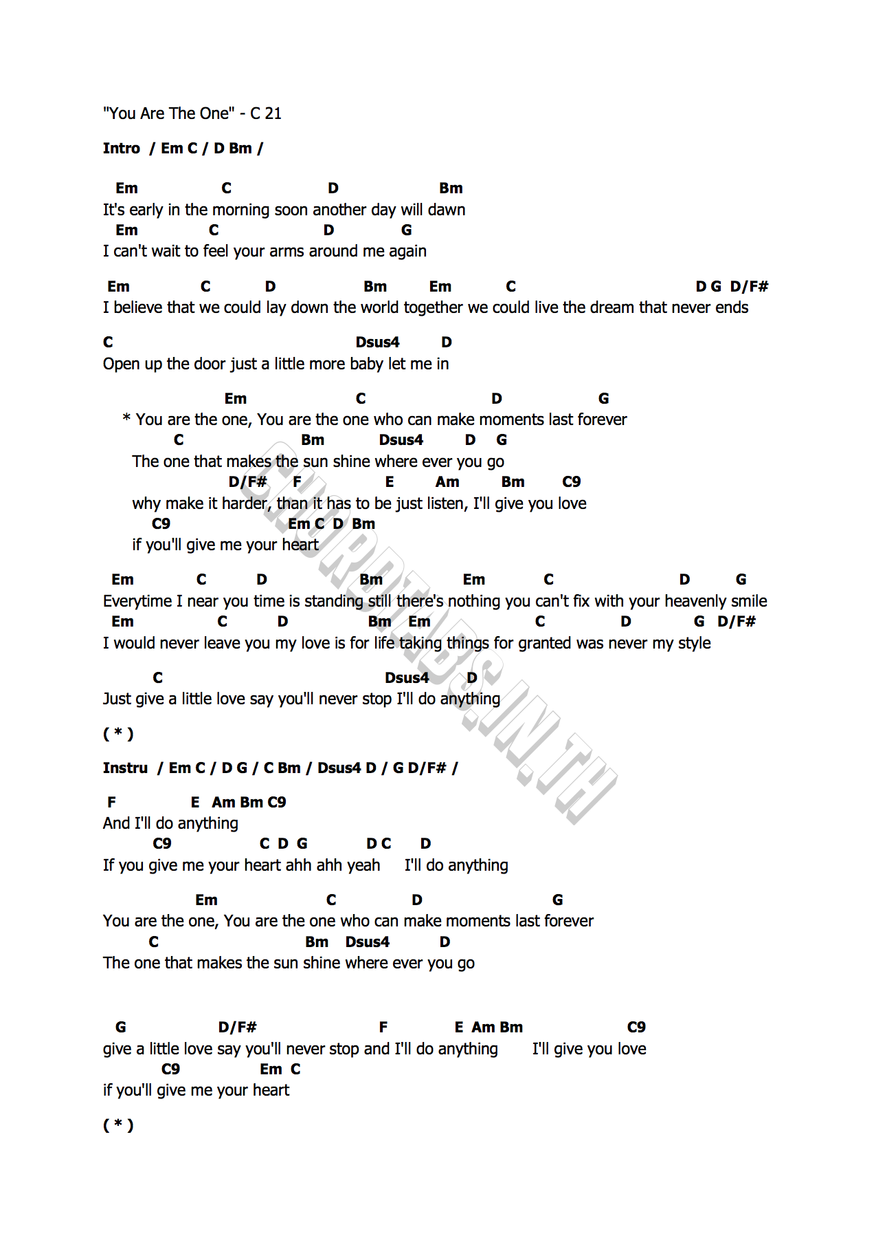 คอร์ด You Are The One C 21