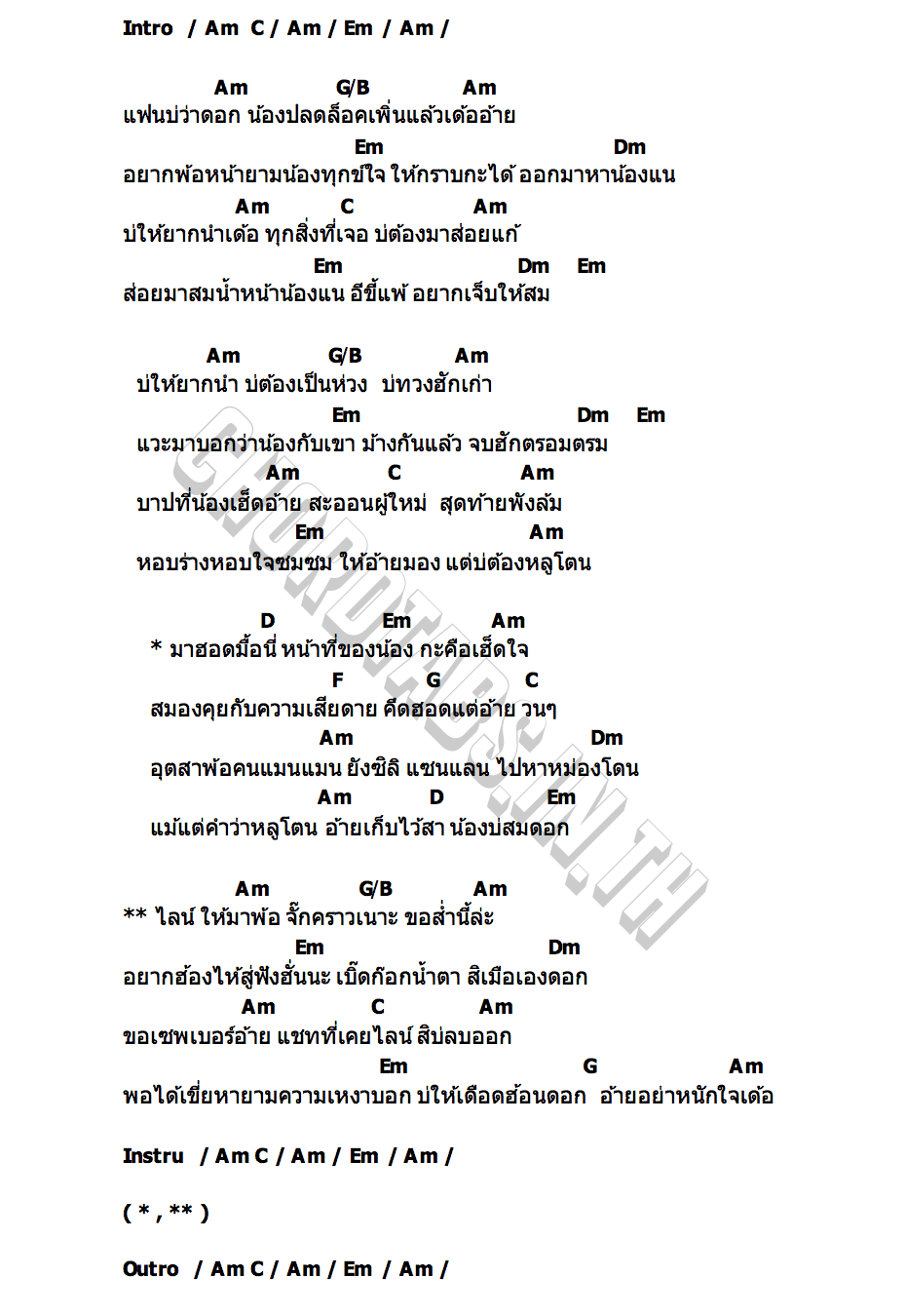 คอร์ด แฟนบ่ว่าดอก แอ้ม ชลธิชา