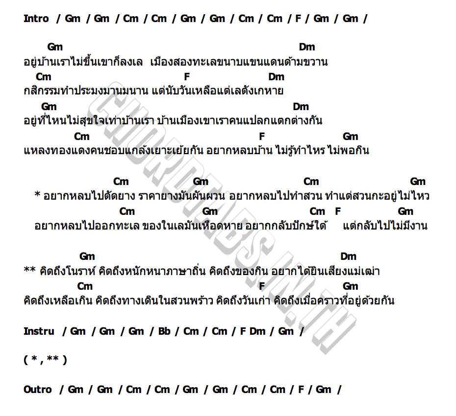 คอร์ด อยู่บ้านเราไม่ขึ้นเขาก็ลงเล ก้องภพประพันธ์