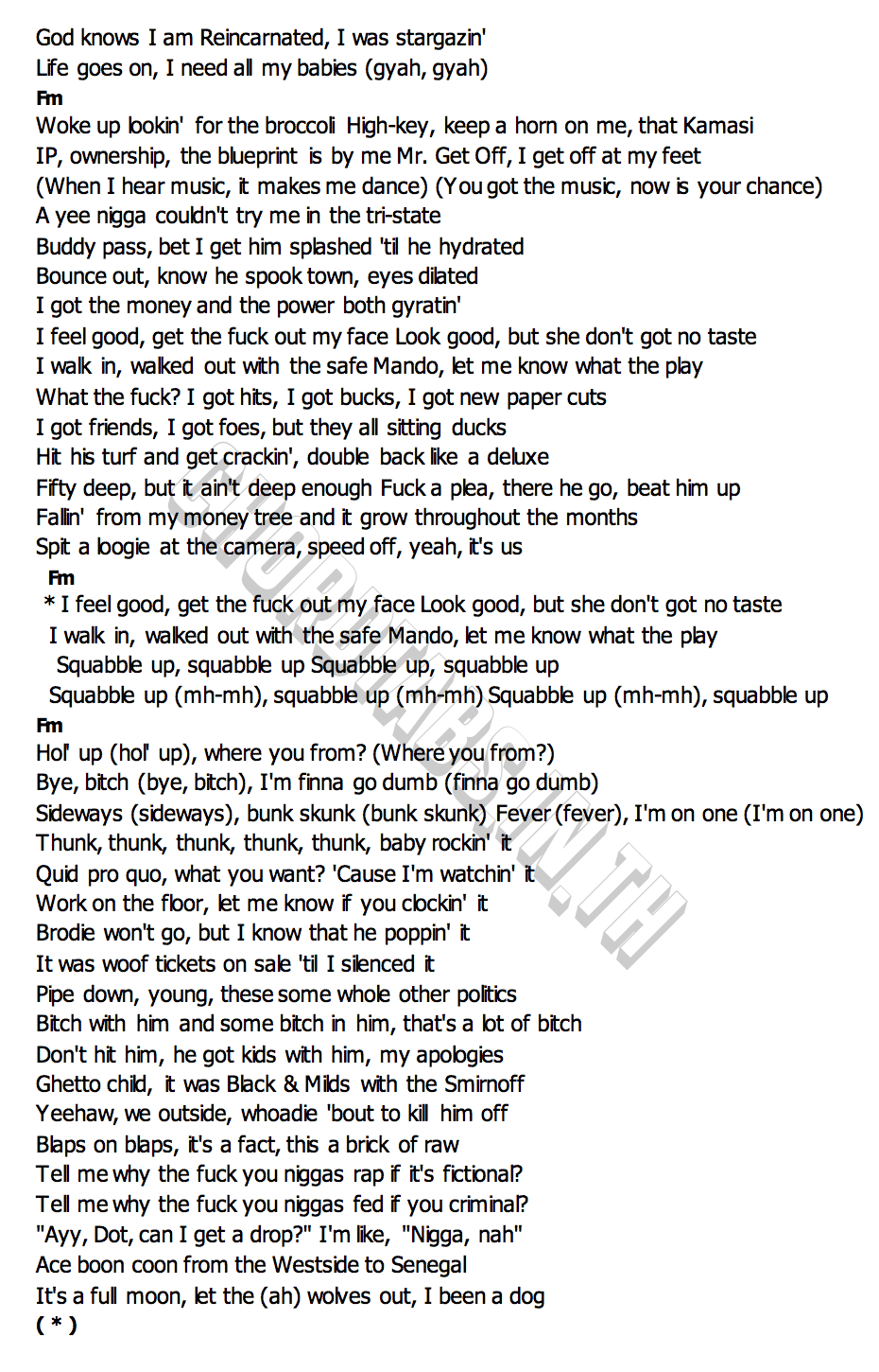 คอร์ด squabble up Kendrick Lamar