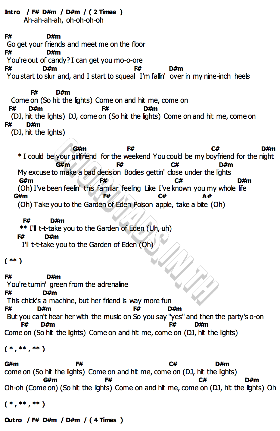 คอร์ด Garden Of Eden Lady Gaga
