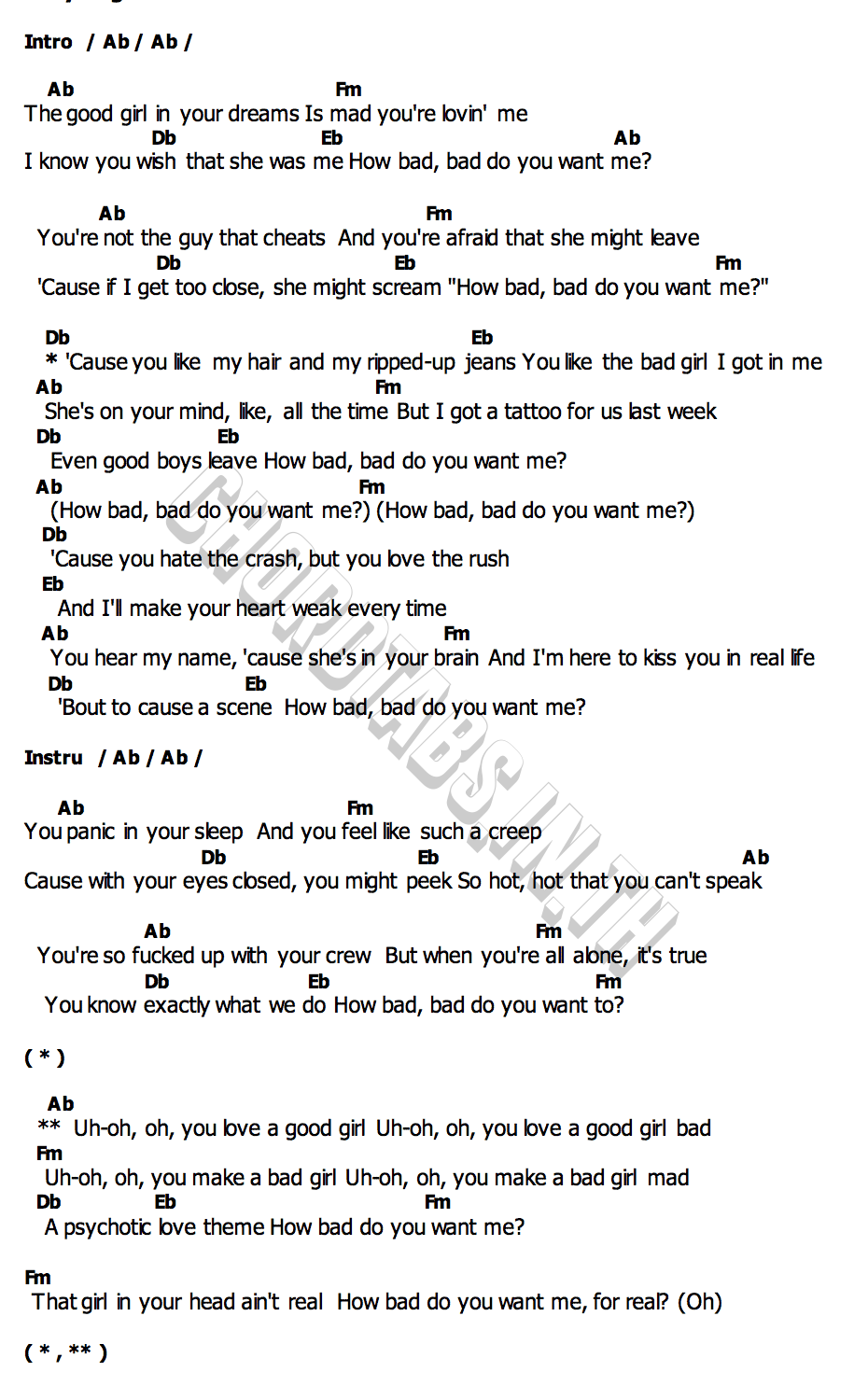 คอร์ด How Bad Do U Want Me Lady Gaga
