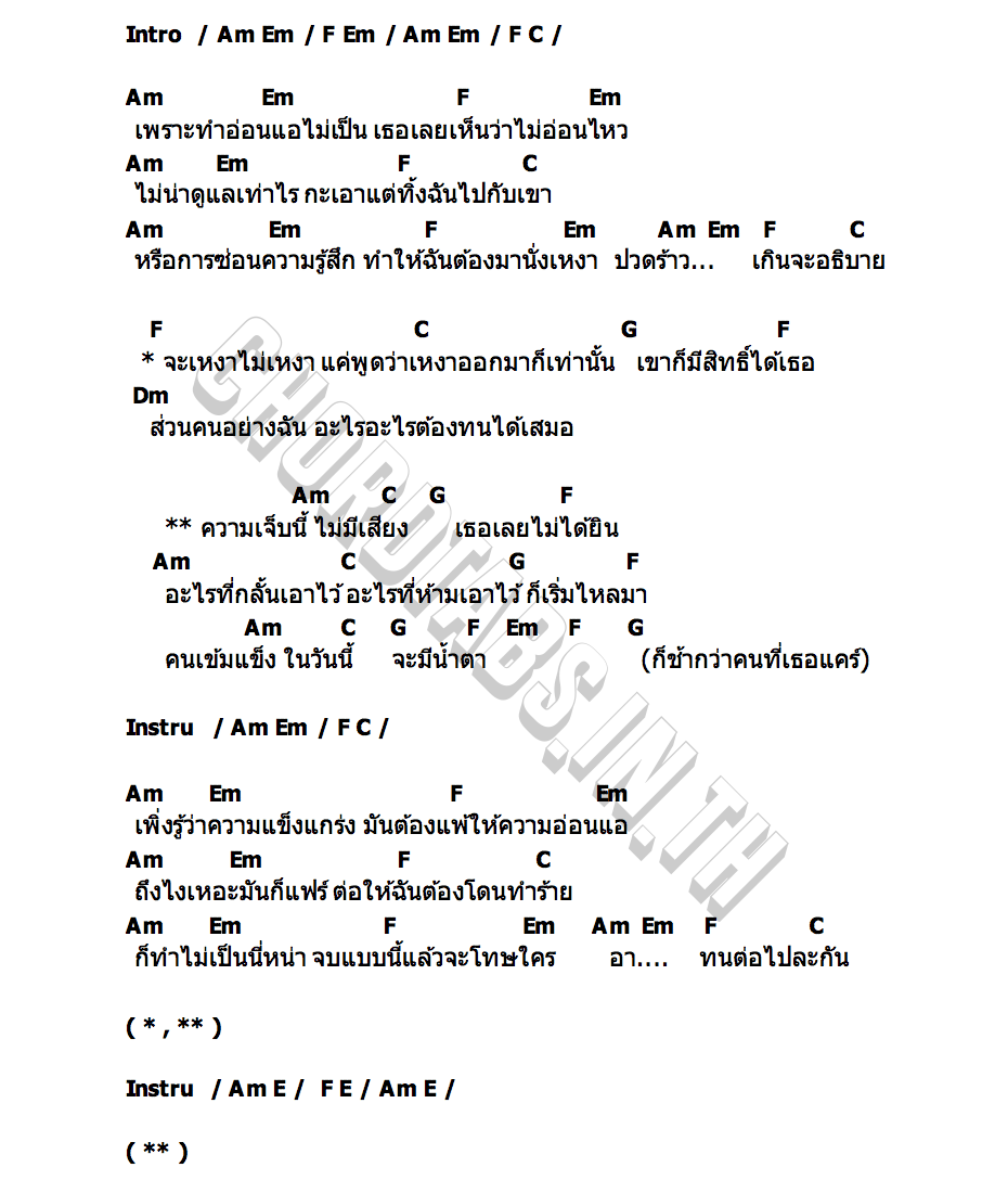 คอร์ด ความเจ็บไม่มีเสียง Songkarn