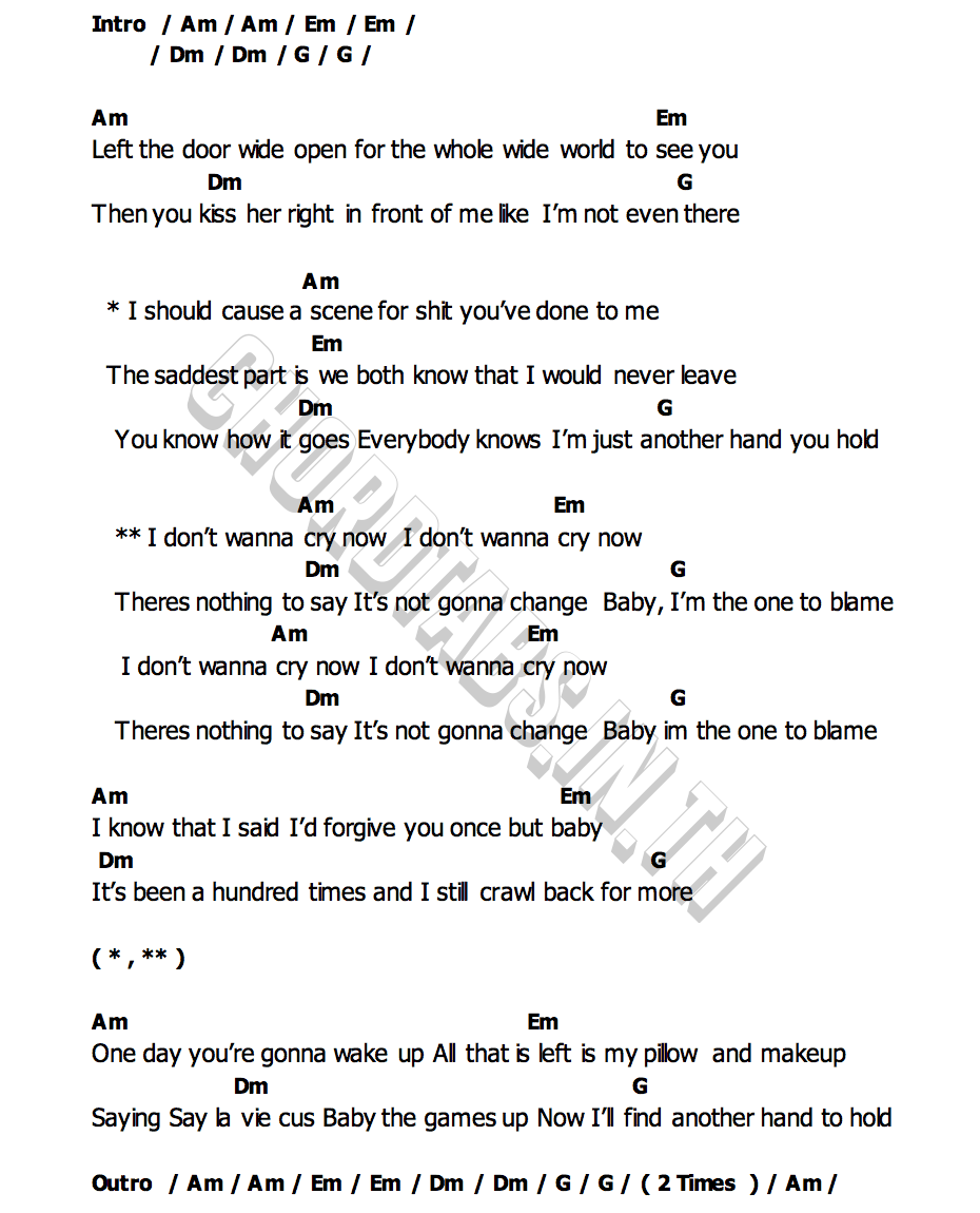 คอร์ด Don t Wanna Cry Selena Gomez  benny blanco