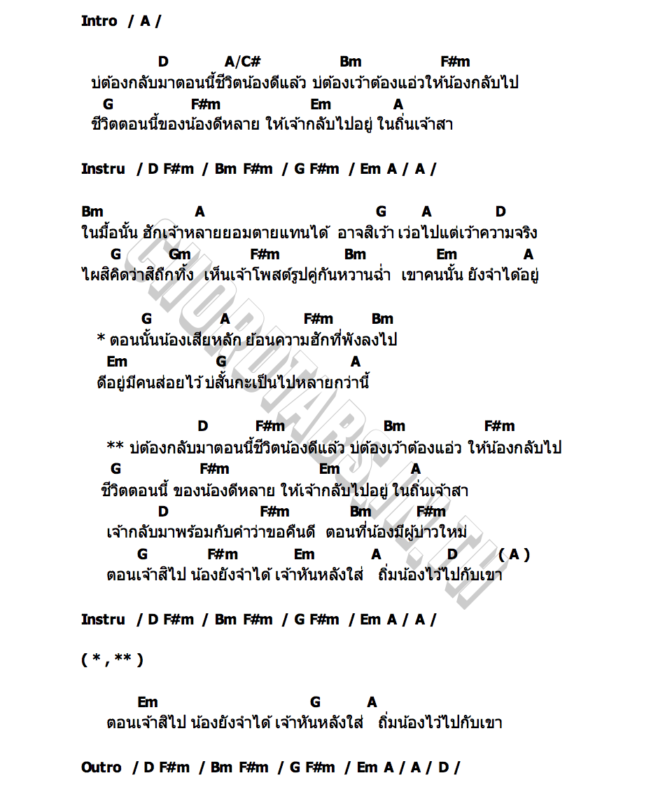 คอร์ด บ่ต้องกลับมา(ชีวิตน้องดีแล้ว) มอส รัศมี