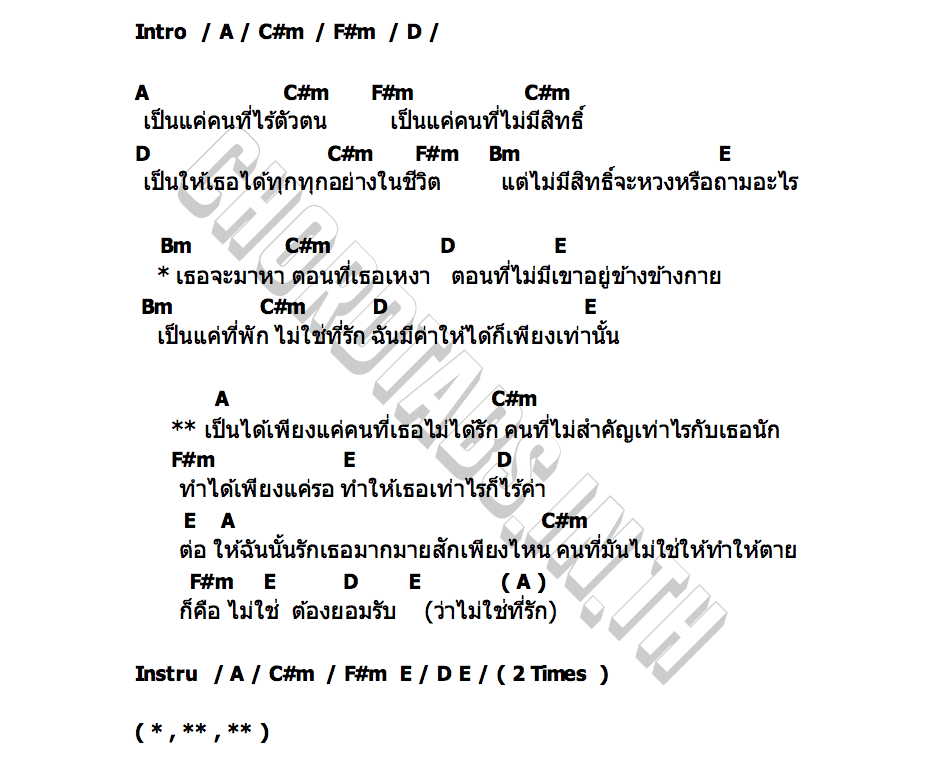 คอร์ด ไม่ใช่ที่รัก NUM KALA