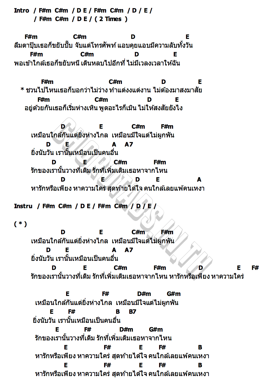 คอร์ด แพ้คนเหงา สกายพาส