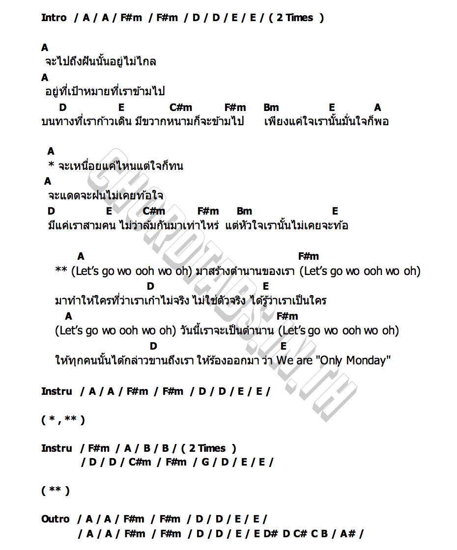 คอร์ด We are Only Monday Only Monday
