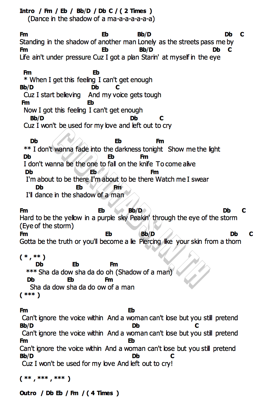 คอร์ด Shadow Of A Man Lady Gaga