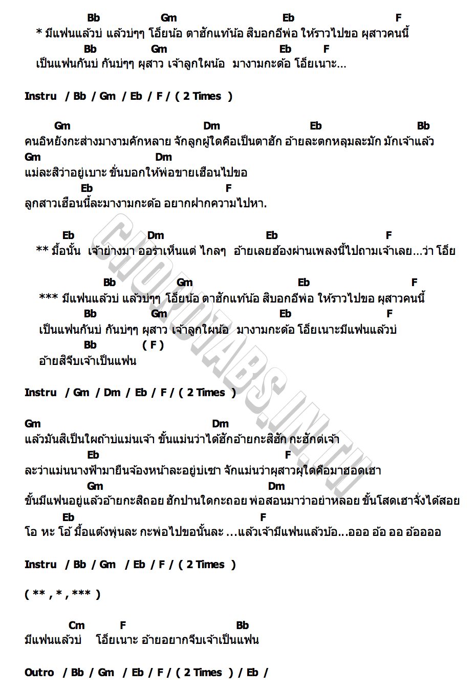 คอร์ด มีแฟนแล้วบ่ ยังอี้ วีระพล