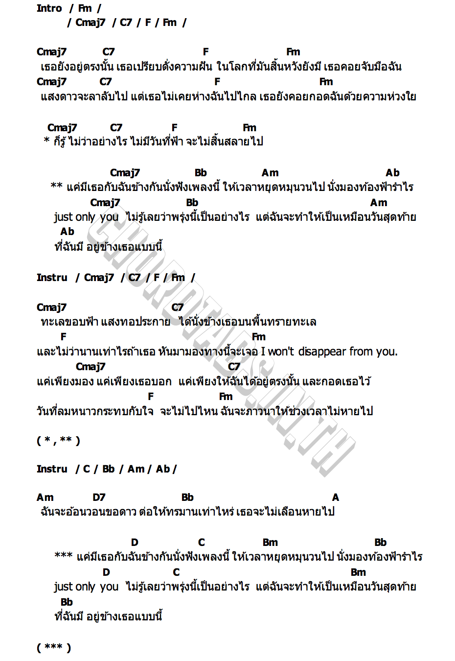 คอร์ด แค่มีเธอกับฉันข้างกันนั่งฟังเพลงนี้ fit aroon