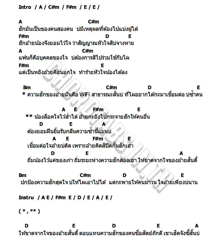 คอร์ด น้องล็อคใจไว้ อ้ายกระจายความฮัก ฮันนี่ นิชาดา
