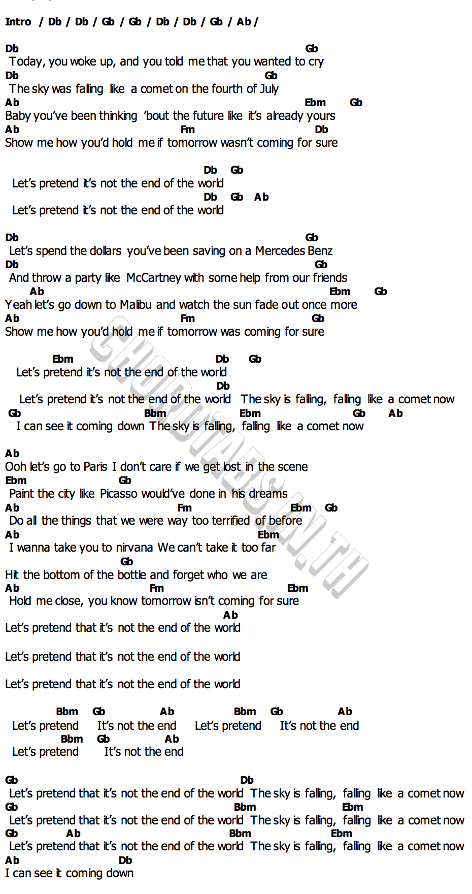 คอร์ด End of the World Miley Cyrus