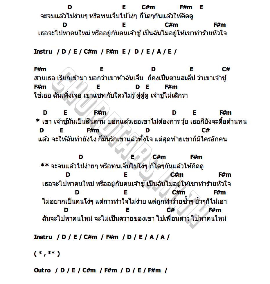 คอร์ด จะจบง่ายๆหรือจะเจ็บโง่ๆ หญิงธิติกานต์   ตั๊กแตน ชลดา