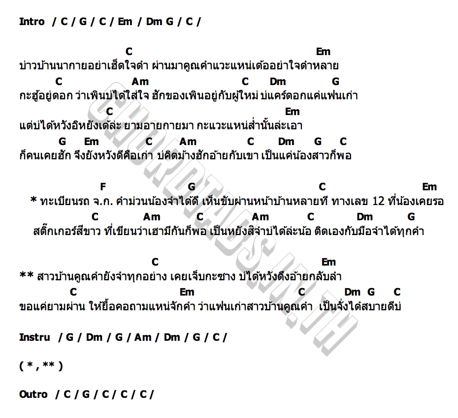 คอร์ด แฟนเก่านากาย ปราถนา ศรีวิไล