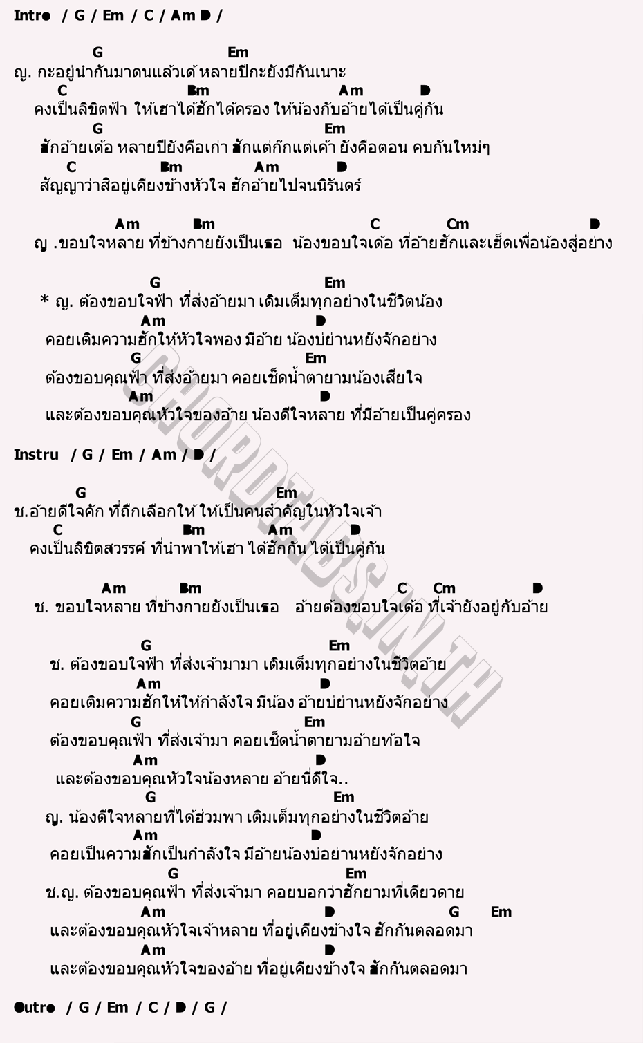 คอร์ด ขอบคุณฟ้า สายแนน โพธิ์งาม