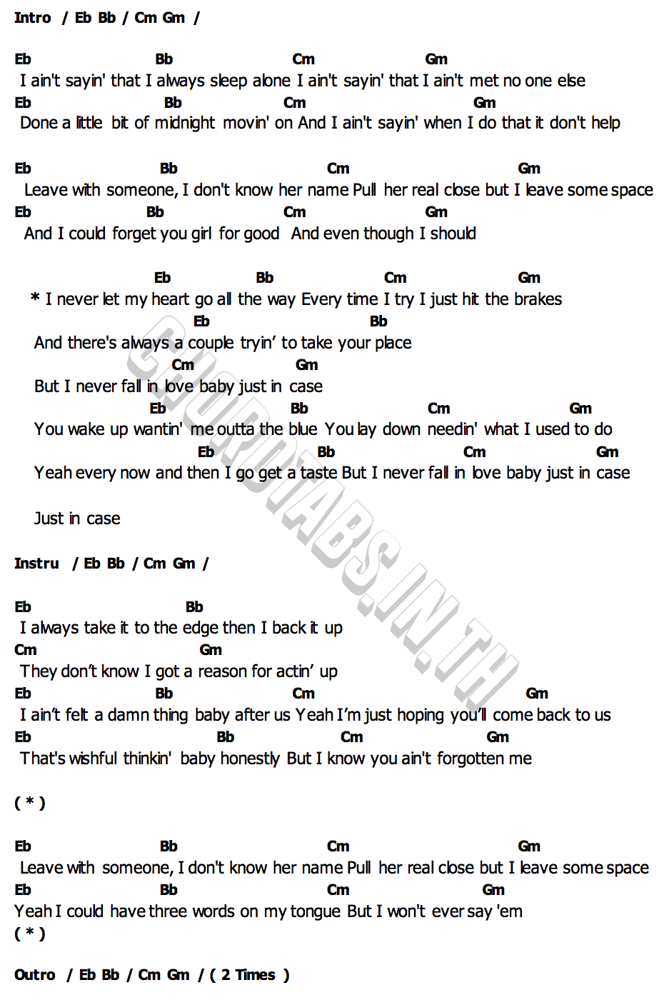 คอร์ด Just In Case Morgan Wallen