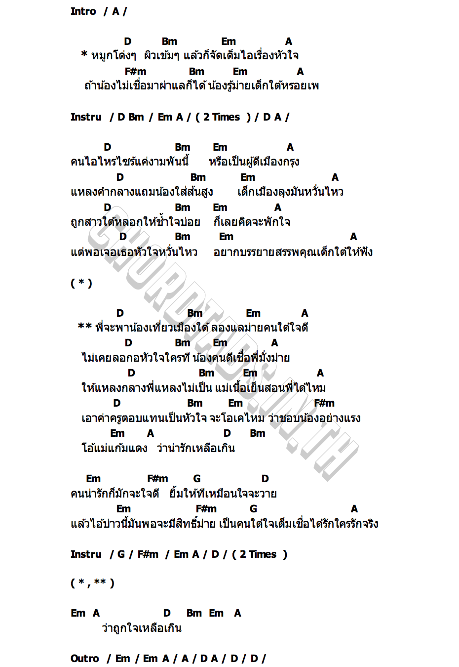 คอร์ด ชอบหม้ายเด็กใต้ (เด็กใต้หรอยเพ) วงเพลย์