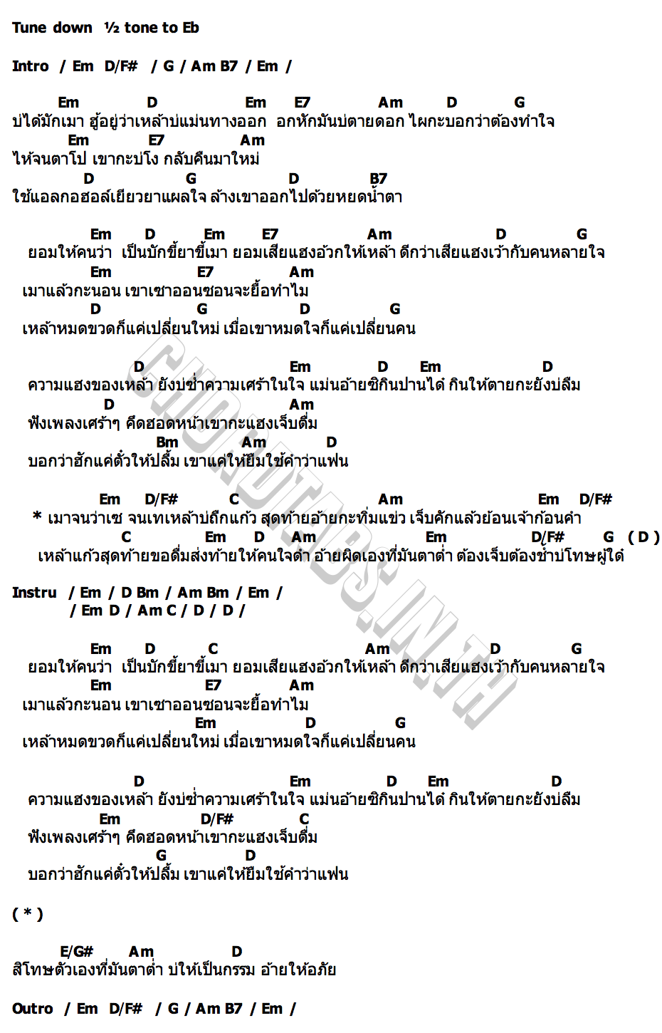 คอร์ด ความแฮงของเหล้า ไม่เท่าความเศร้าของใจ ดิด คิตตี้