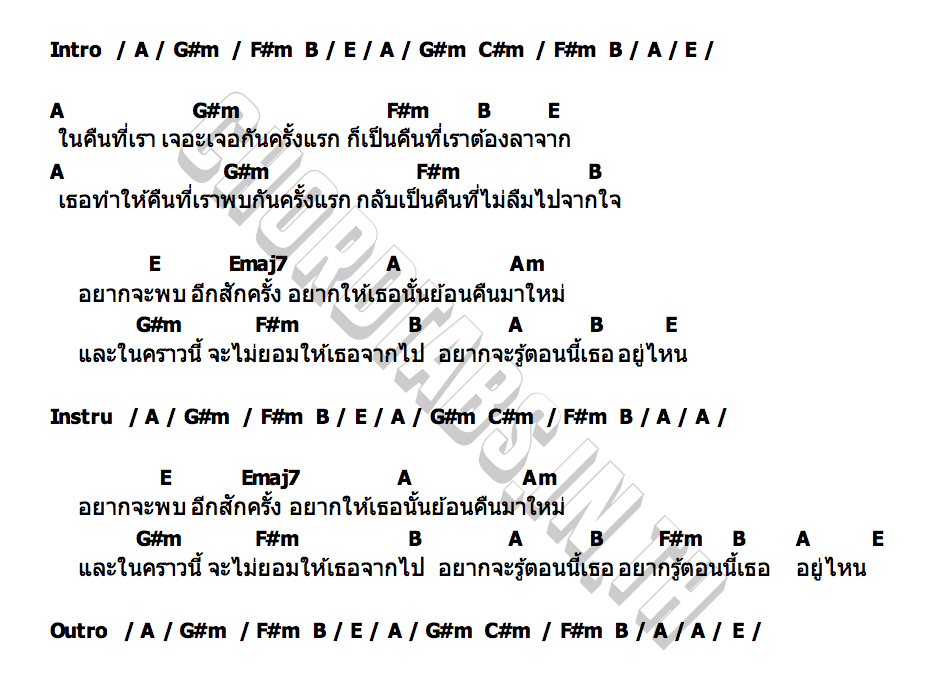 คอร์ด ในคืนที่เราเจอะเจอกันครั้งแรก ธีร์ ไชยเดช