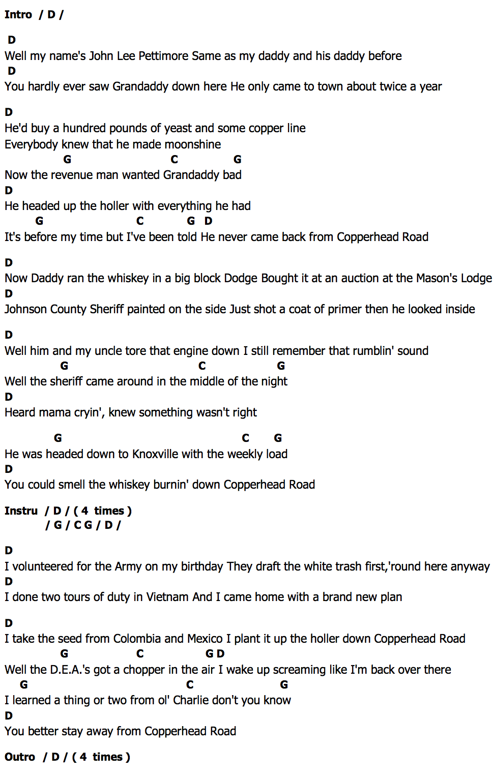 คอร์ด Copperhead Road Steve Earle