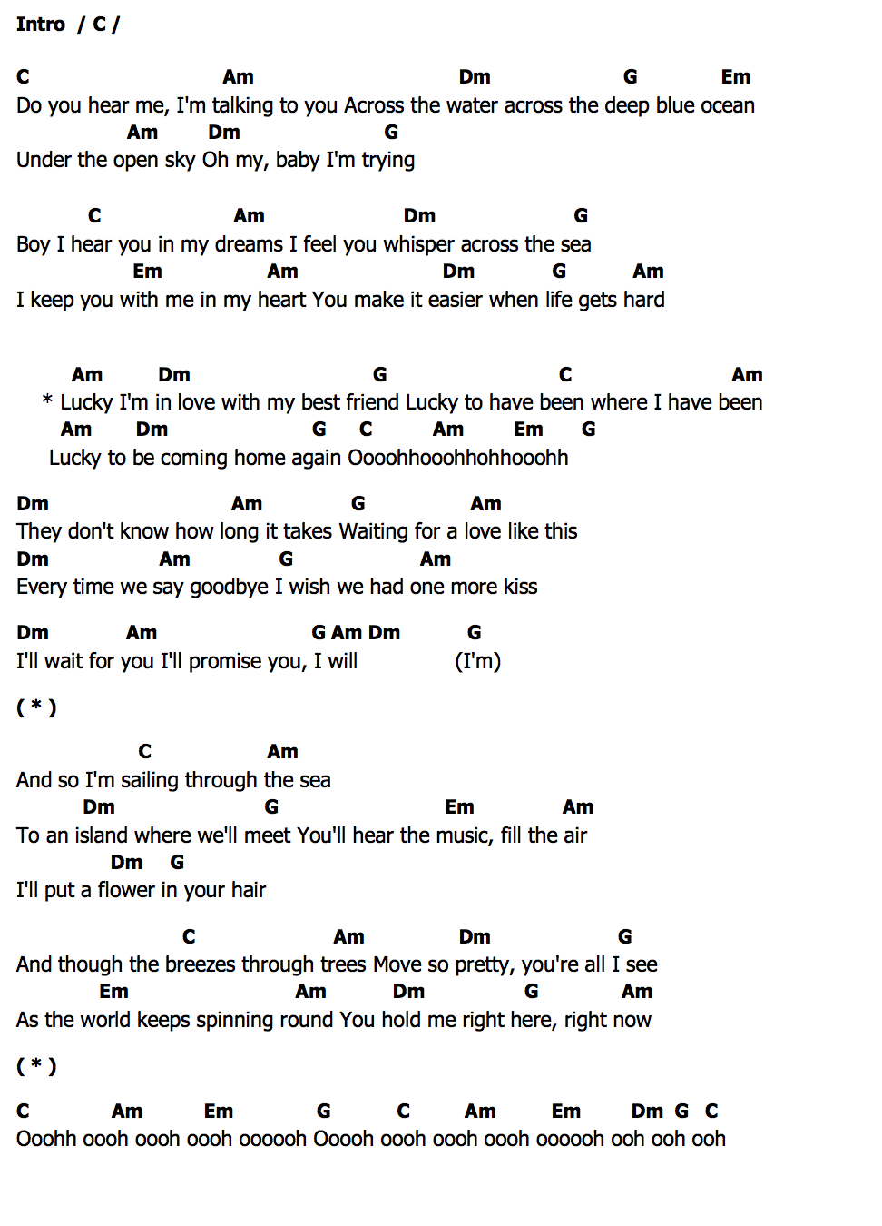 คอร์ด Lucky Jason Mraz feat. Colbie Caillat