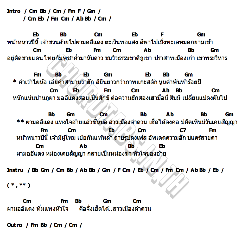 คอร์ด ผามออีแดงแทงใจ บอย ศิริชัย