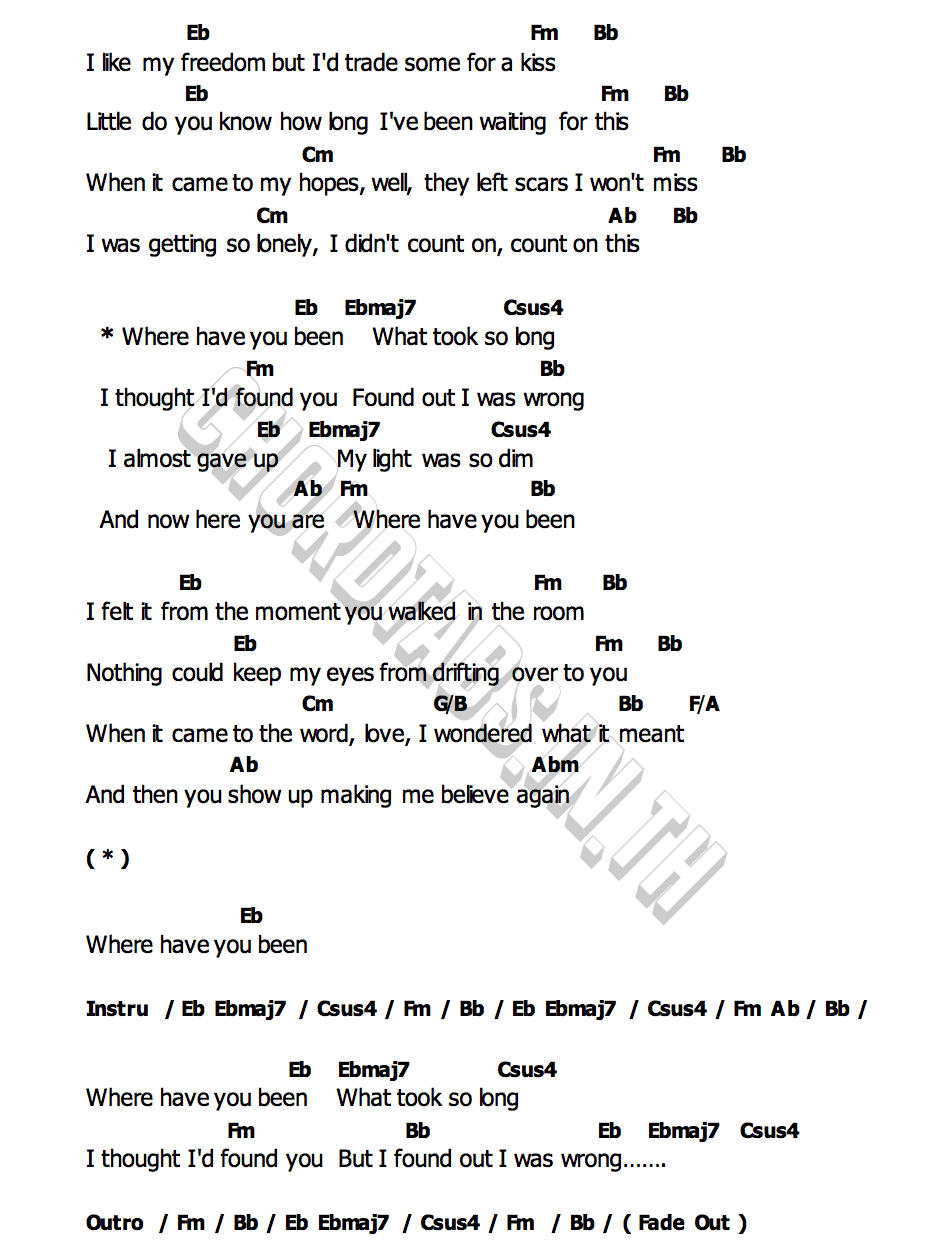 คอร์ด Where Have You Been Kelly Clarkson