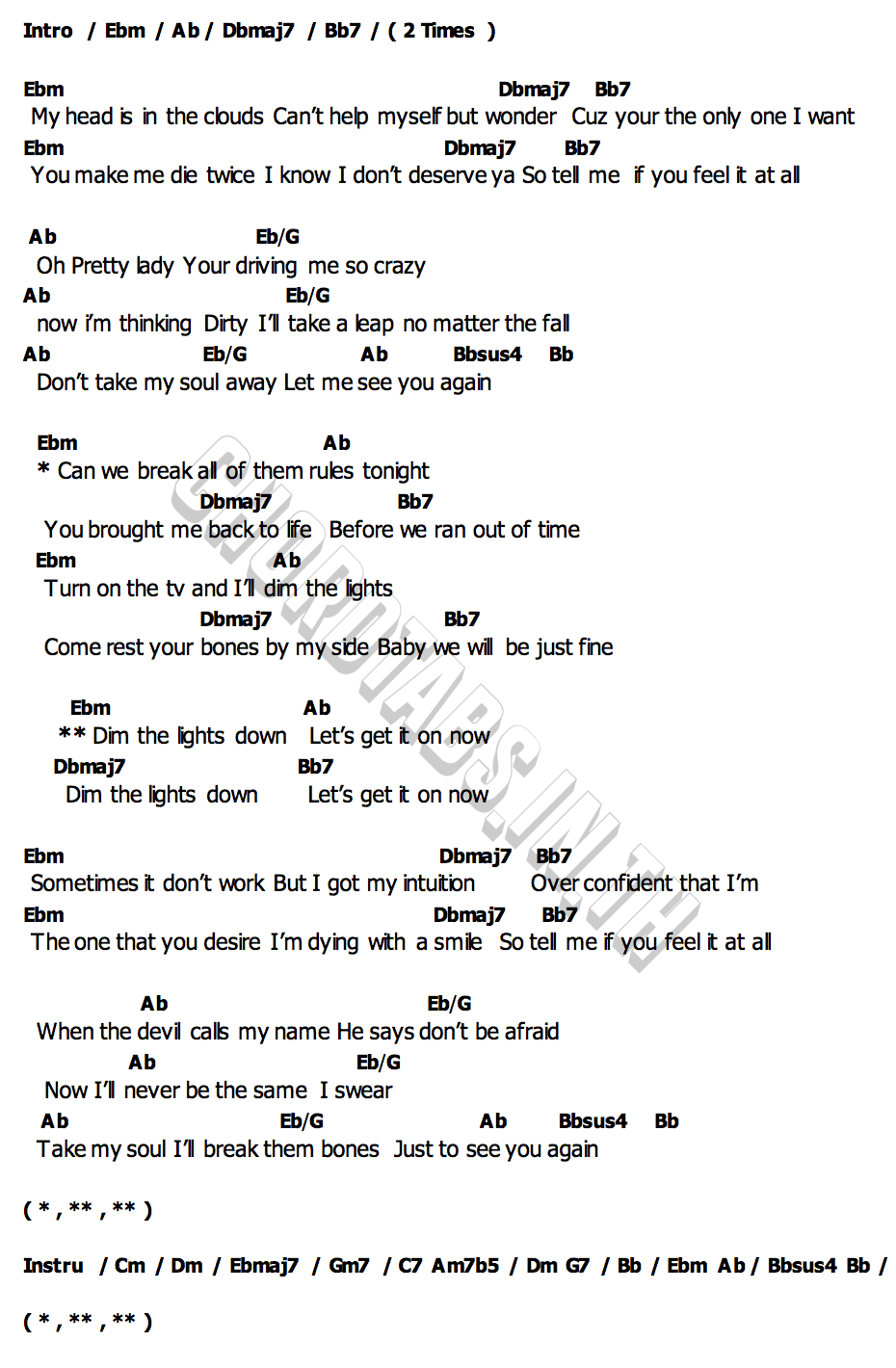 คอร์ด Dim The Lights James Alyn