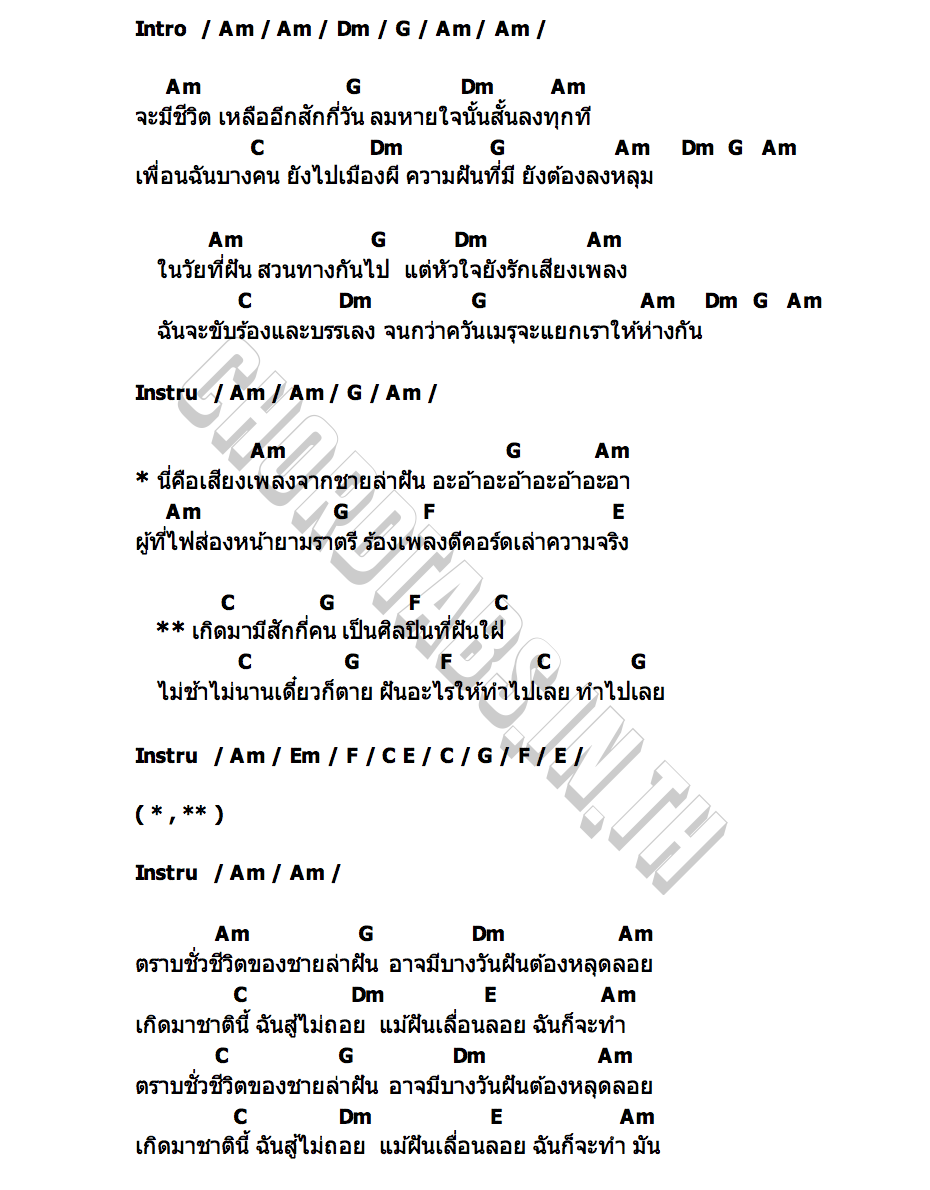 คอร์ด ชายล่าฝัน บ่าว ตะรุเตา