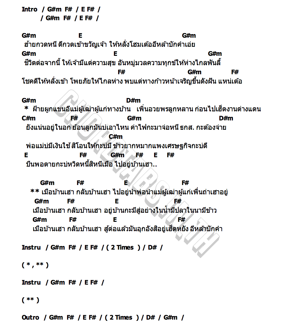 คอร์ด เมือบ้านเฮา ลูกเกด อรพรรณ