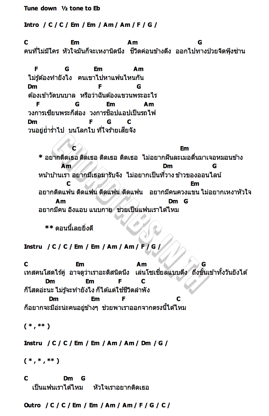 คอร์ด อยากติดเธอ กิมกลอย ไทดอลมิวสิค