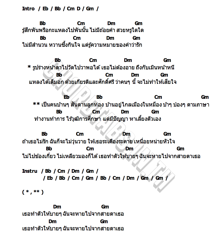 คอร์ด ทำตัวบายๆ(เวอร์ชั่นผู้หญิง) แสตมป์ นริสา