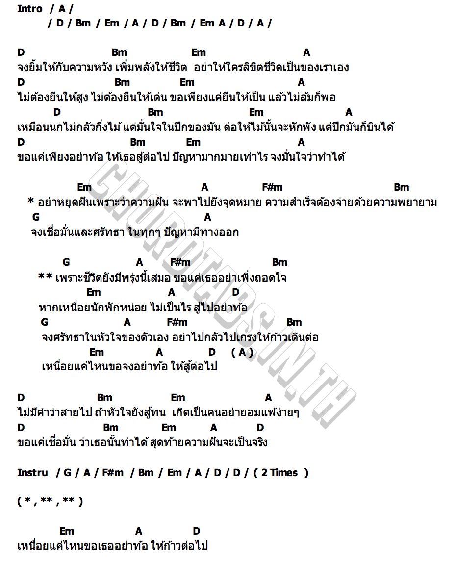 คอร์ด ชีวิตยังมีพรุ่งนี้เสมอ หนึ่ง อภิชาติ