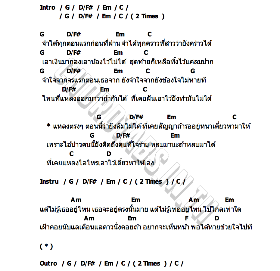 คอร์ด คิดถึงคนใจร้าย วงเวิร์ม VERM