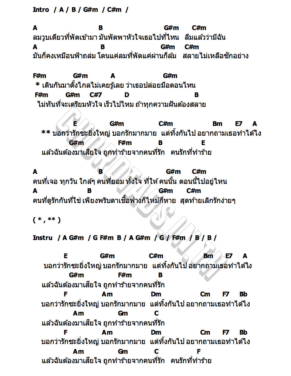 คอร์ด คนรักที่ทำร้าย WHAT S UP